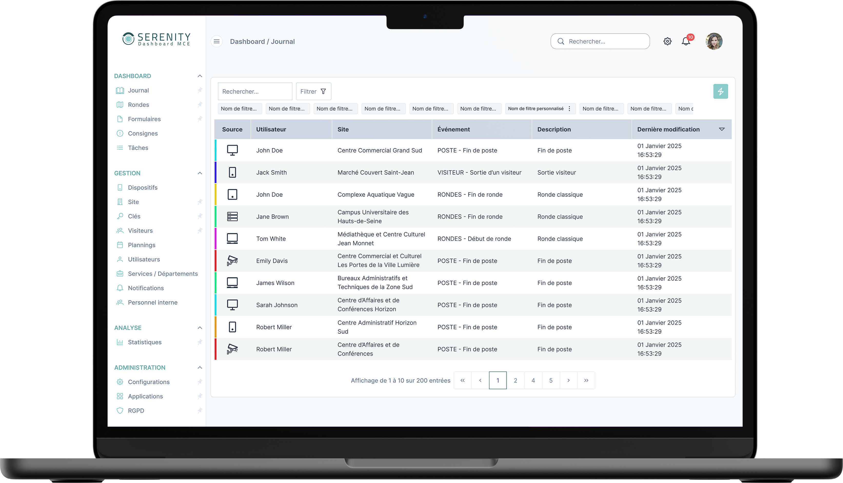 Application Serenity Pilot - Interface